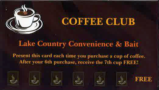 Coffee Club Card from Lake Country  Convenience & Bait